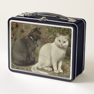 cute vintage cat lovers metal lunch box