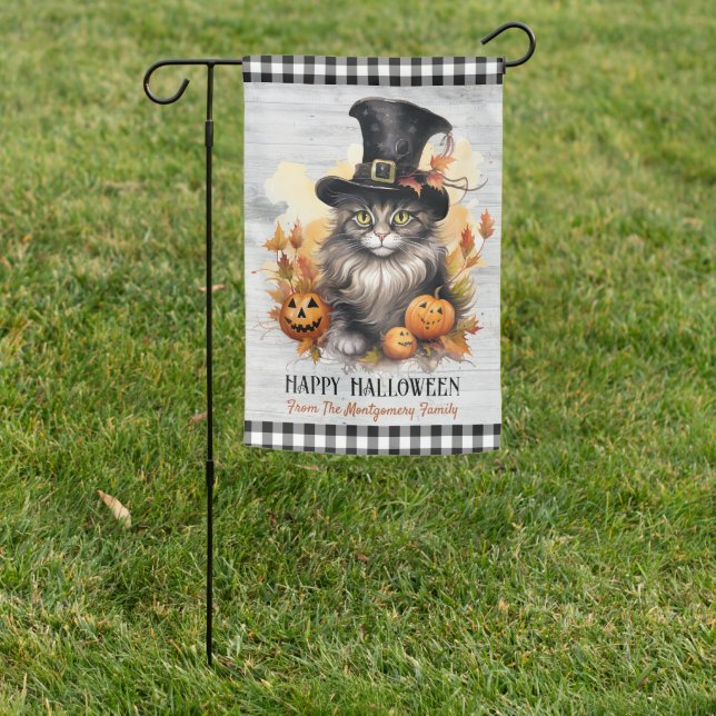Cute Vintage Cat Personalized Rustic Halloween Garden Flag (In SItu)