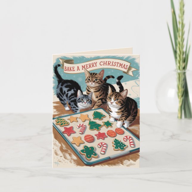 Cute vintage cats baking christmas card (Front)