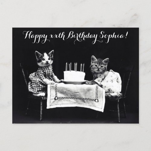 Cute Vintage Cats Birthday Postcard