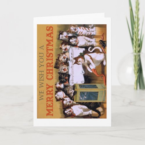 Cute vintage cats singing in choir Christmas Carol Holiday Card