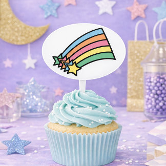 Cute Vintage Celestial Shooting Stars Graphic Cake Topper