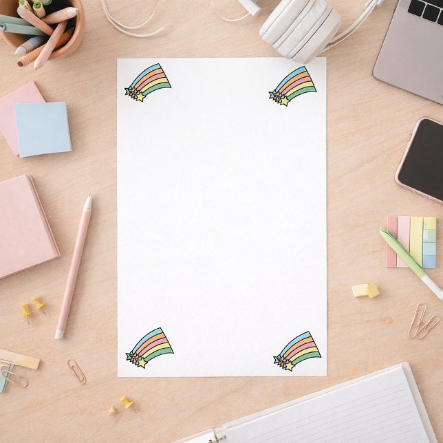 Cute Vintage Celestial Stars Graphic Stationery (Stationary with shooting stars and rainbows in pastel colors.)