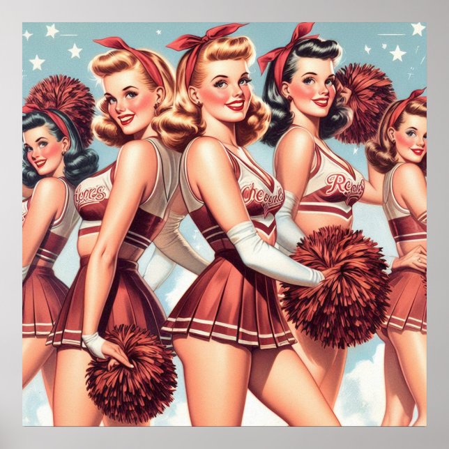 Cute Vintage Cheerleaders Poster (Front)