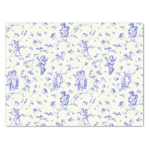 Cute Vintage Cherub Cupid Angels Blue Floral Toile Tissue Paper