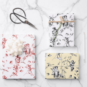 Cute Vintage Cherub Cupid Angels Floral Toile Wrapping Paper Sheets