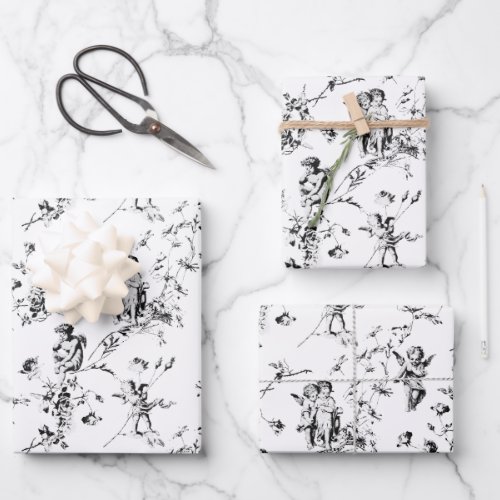 Cute Vintage Cherub Cupid Angels Floral Toile Wrapping Paper Sheets