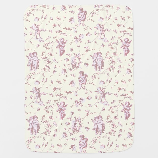 Cute Vintage Cherub Cupid Angels Pink Floral Toile Baby Blanket (Front)