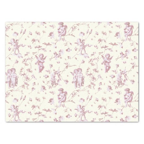 Cute Vintage Cherub Cupid Angels Pink Floral Toile Tissue Paper