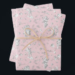 Cute Vintage Cherub Cupid Angels Pink Floral Toile Wrapping Paper Sheets<br><div class="desc">Cute and sweet innocent winged chubby baby cherub angels and flowers in monochrome gray tones on soft pink in toile de jouy style, perfect for Valentine's day, Christmas, birthday, baby or bridal shower, anniversary, wedding or any other occasion. The light pink shade is close to baby pink, queen pink, rose...</div>