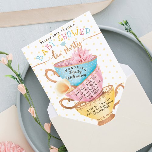 Cute Vintage Chic Tea Party Baby Shower Invitation