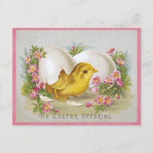 Cute Vintage Chick Happy Easter Floral Egg Postcard