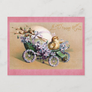Cute Vintage Chick Happy Easter Floral Egg Postcard