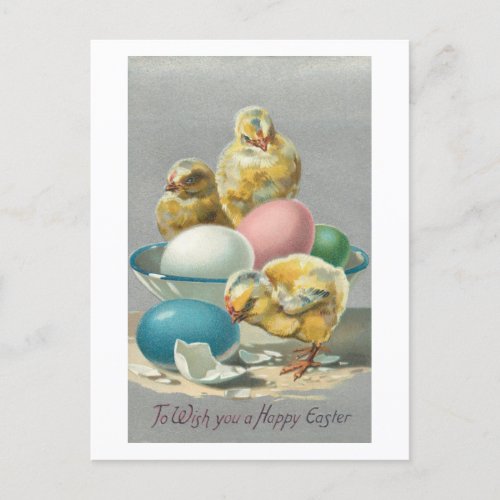 Cute Vintage Chicks and Easter Eggs Holiday Postcard