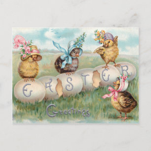 REPRINT PICTURE of older postcard GIRL EASTER CHICKS FLOWERS 5x7