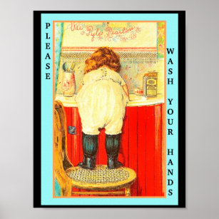 Cute Vintage Child Please Wash Your Hands Poster