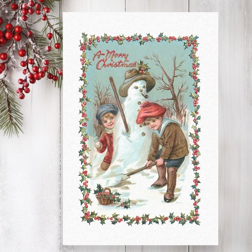 Cute Vintage Children and Snowman Tissue Paper