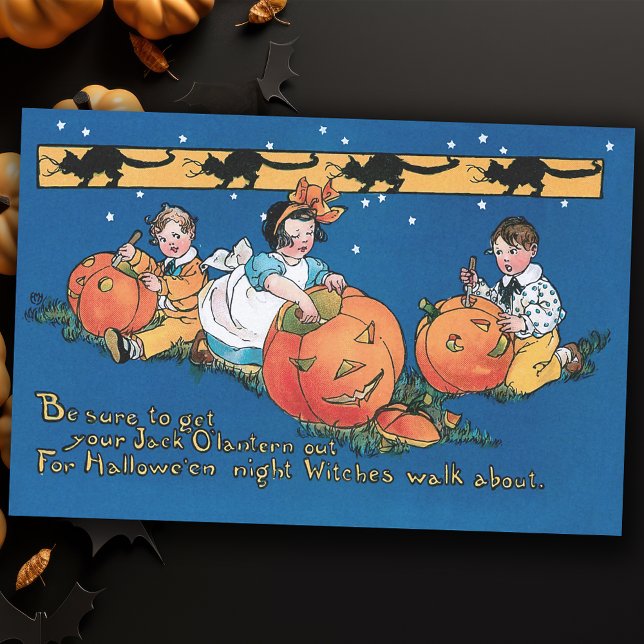 Cute Vintage Children Carving Halloween Pumpkins Tissue Paper (Creator Uploaded)