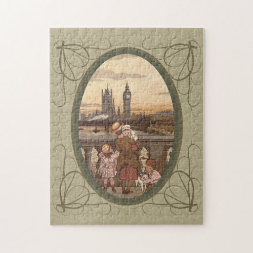 Cute Vintage children on London Bridge Jigsaw Puzzle