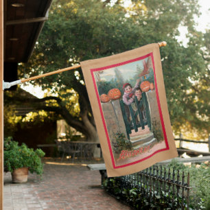 Cute Vintage Children with Halloween Pumpkins House Flag