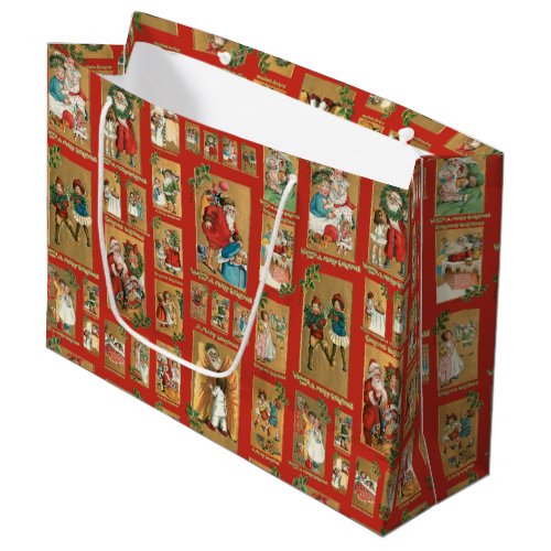 Cute Vintage Children with Santa Collage Large Gift Bag