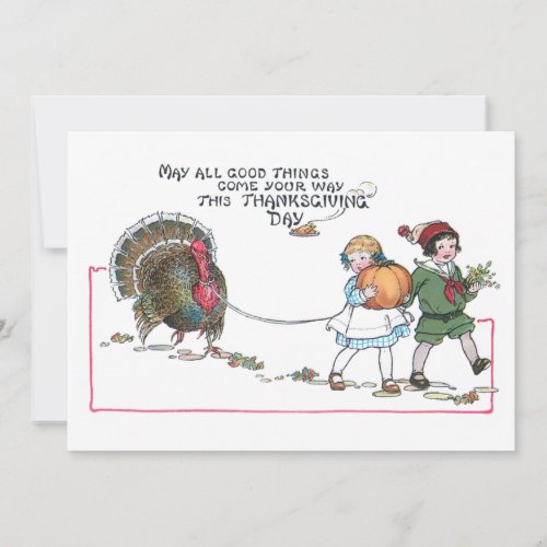Cute Vintage Children with Thanksgiving Turkey Holiday Card