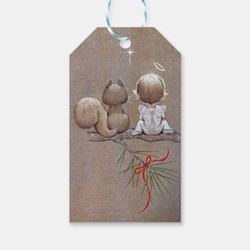Cute Vintage Christmas Angel and Squirrel Gift Tags