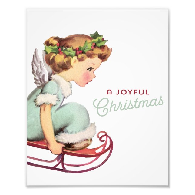 Cute Vintage Christmas Angel on Sled Wall Art (Front)