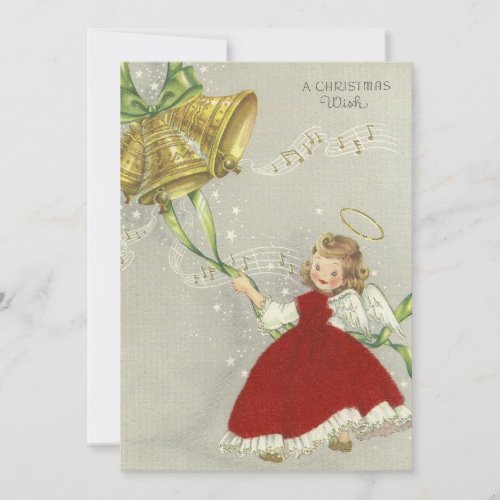 Cute Vintage Christmas Angel Rings Bell Holiday Card