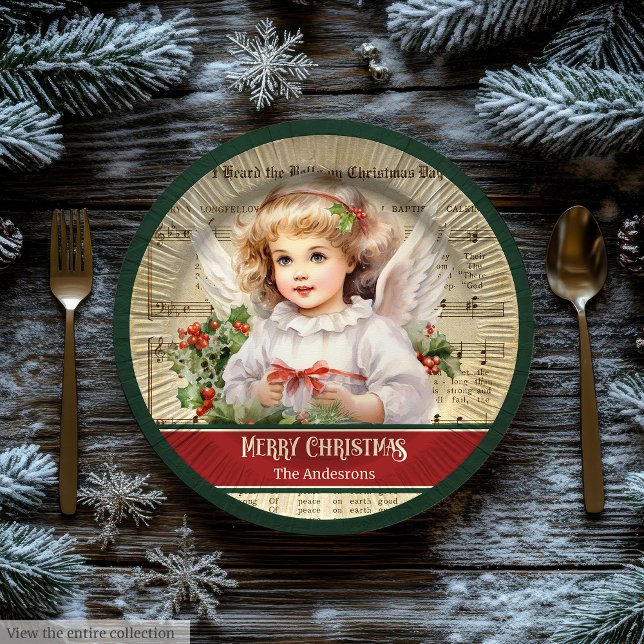 Cute Vintage Christmas Angels Plates Custom Name (Cute Vintage Christmas Angels Plates Custom Name)