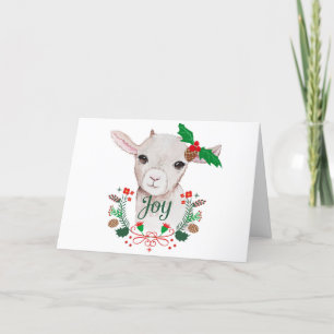 Cute Vintage Christmas Baby Goat - Joy Holiday Card