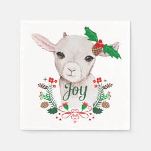 Cute Vintage Christmas Baby Goat - Joy Napkins