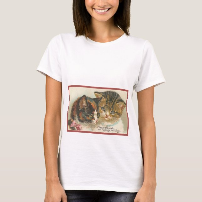 Cute Vintage Christmas Cats T-Shirt (Front)