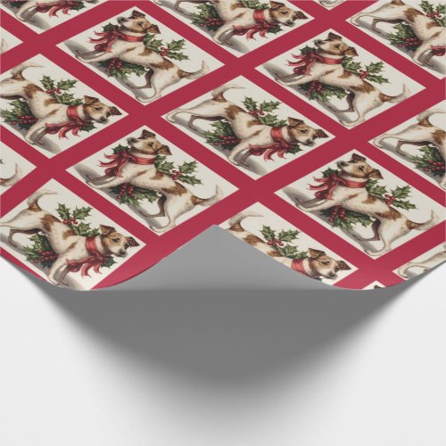 Cute Vintage Christmas Dog Pattern Wrapping Paper