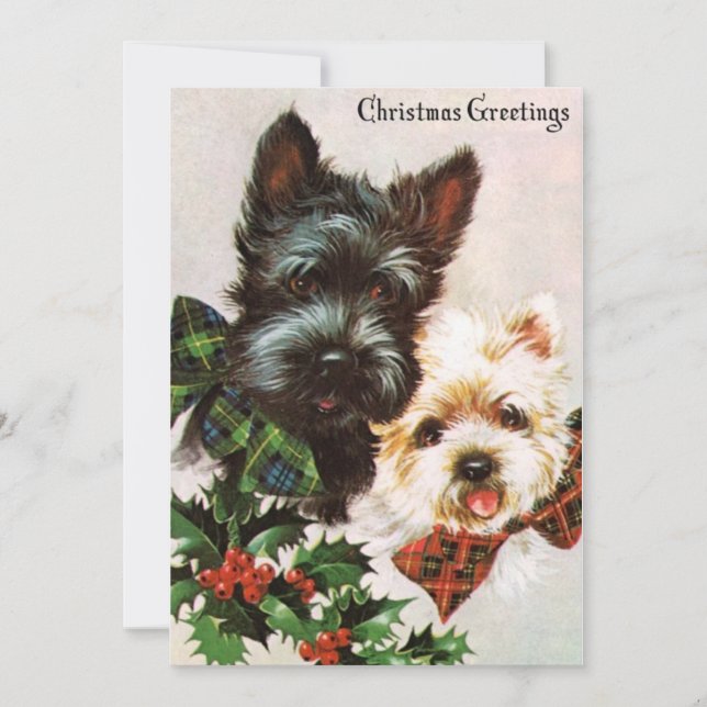 Cute Vintage Christmas Dogs  Holiday Card (Front)