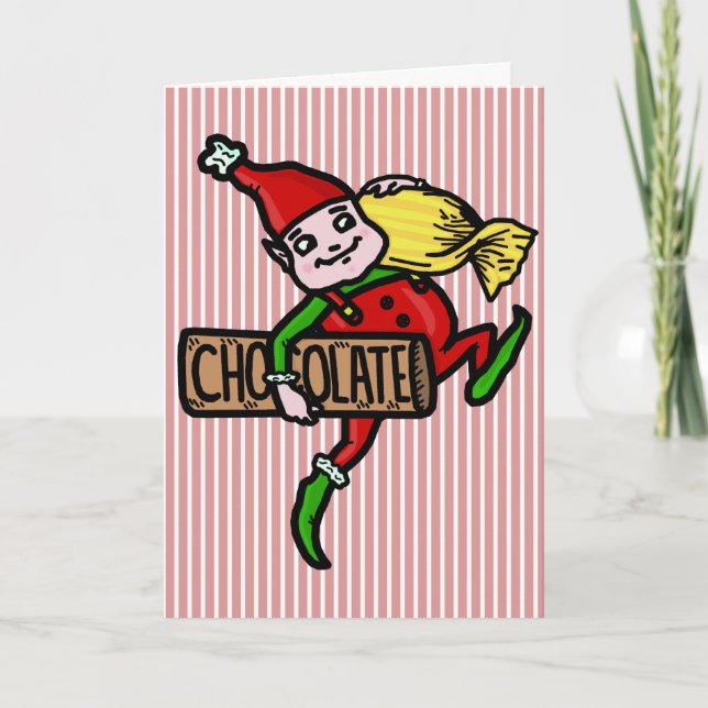 Cute Vintage Christmas Elf with Candy Holiday Card (Front)