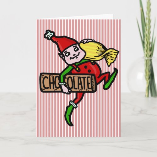 Cute Vintage Christmas Elf with Candy Holiday Card