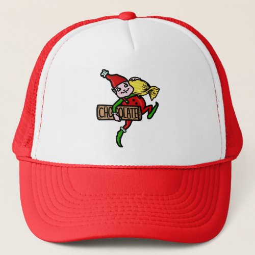 Cute Vintage Christmas Elf with Candy Trucker Hat