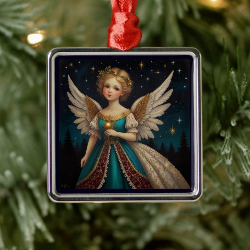 Cute Vintage Christmas Eve Angel Metal Ornament