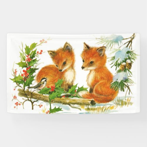 Cute Vintage Christmas Foxes Banner