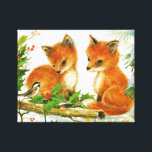Cute Vintage Christmas Foxes Canvas Print<br><div class="desc">Original vintage retro illustration of cute little foxes at Christmas.</div>