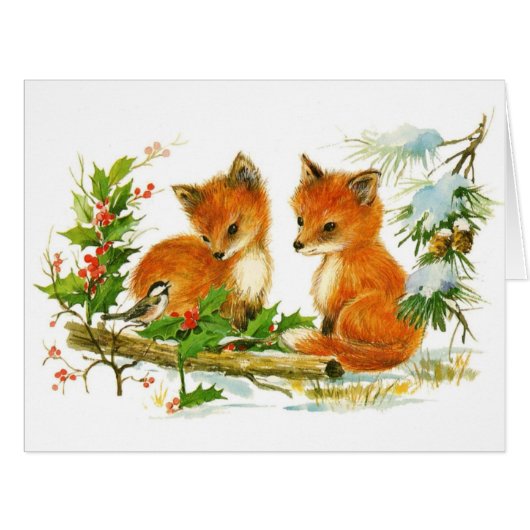 Cute Vintage Christmas Foxes Cards (Front Horizontal)