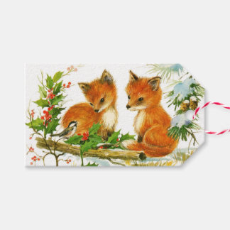 Cute Vintage Christmas Foxes Gift Tags