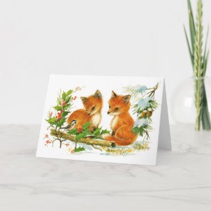 Cute Vintage Christmas Foxes Holiday Card
