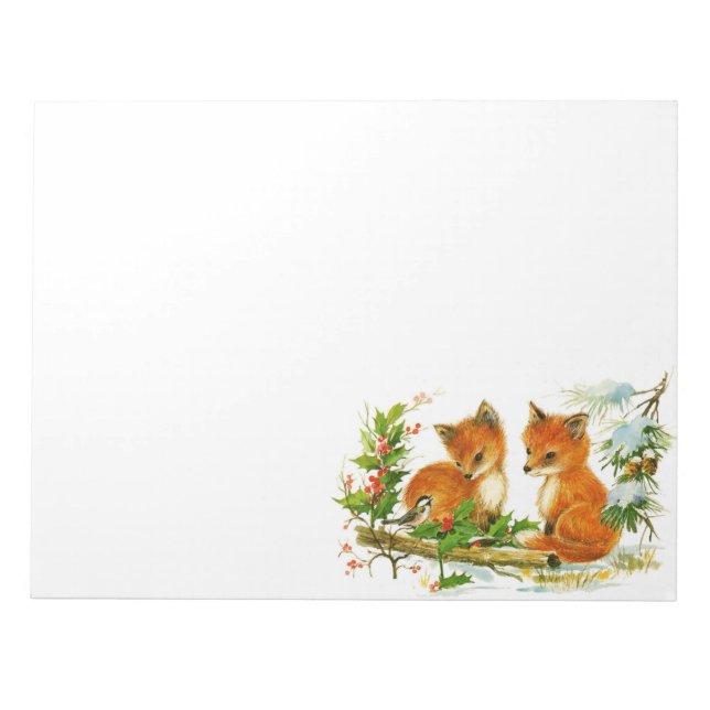 Cute Vintage Christmas Foxes Notepad (Front)
