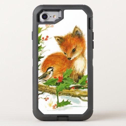 Cute Vintage Christmas Foxes OtterBox Defender iPhone SE87 Case