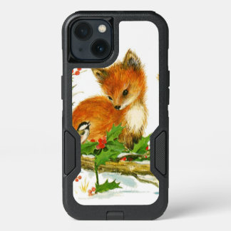 Cute Vintage Christmas Foxes iPhone 13 Case
