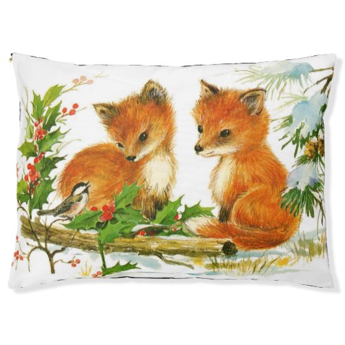 Cute Vintage Christmas Foxes Pet Bed