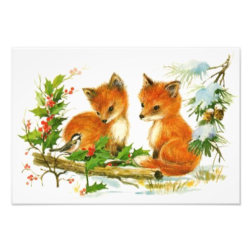 Cute Vintage Christmas Foxes Photo Print