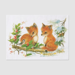 Cute Vintage Christmas Foxes Tissue Paper